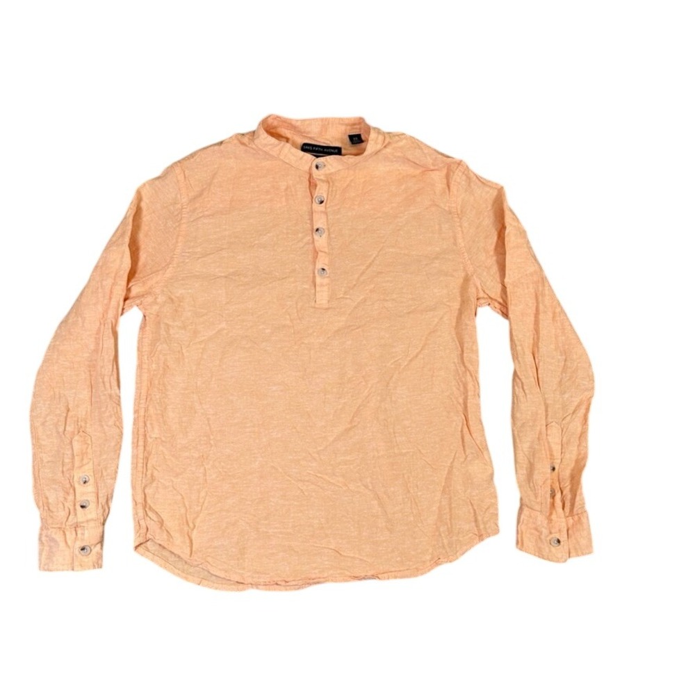 Saks Fifth Avenue Mens Linen Viscose Henley Shirt Orange Medium Mandarin Collar